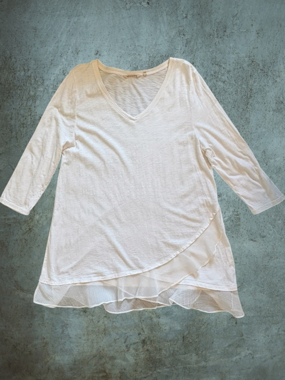 Soft Surroundings Cream Layered Tee | Lagenlook Boho Flowy Top - Picture 3 of 8